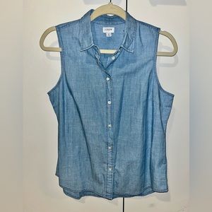 J Crew Chambray Button up Sleeveless Shirt. Size M